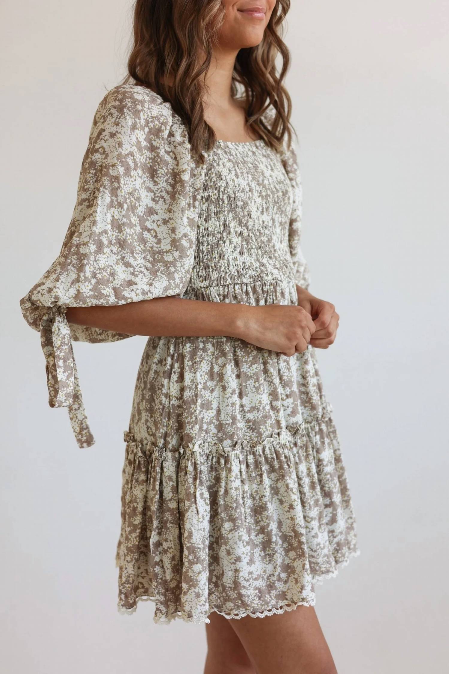 Just Me - Gia Smocked Puff Sleeve Floral Mini Dress