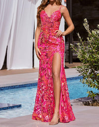 Cinderella Divine - Sequin Printed Fitted Prom Gown