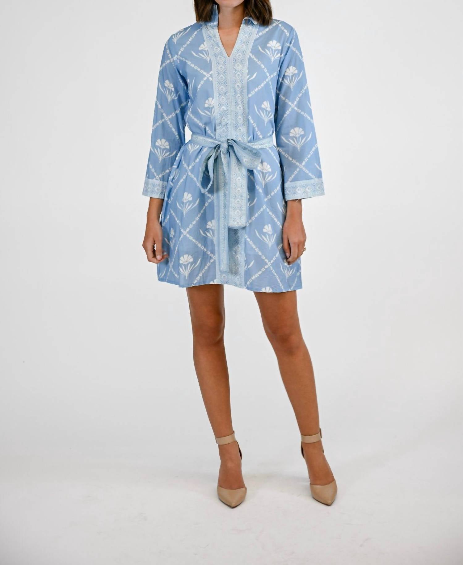 VICTORIA DUNN French Quarters Dress in periwinkle bloom - women's dress - detail view