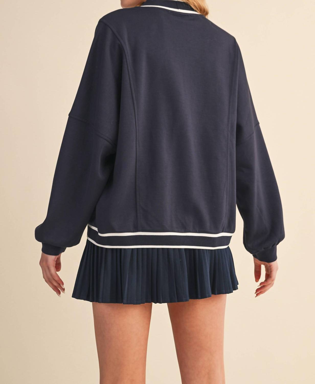 Klesis Knit Cardigan And Skirt Set in navy - women's skirt - detail view