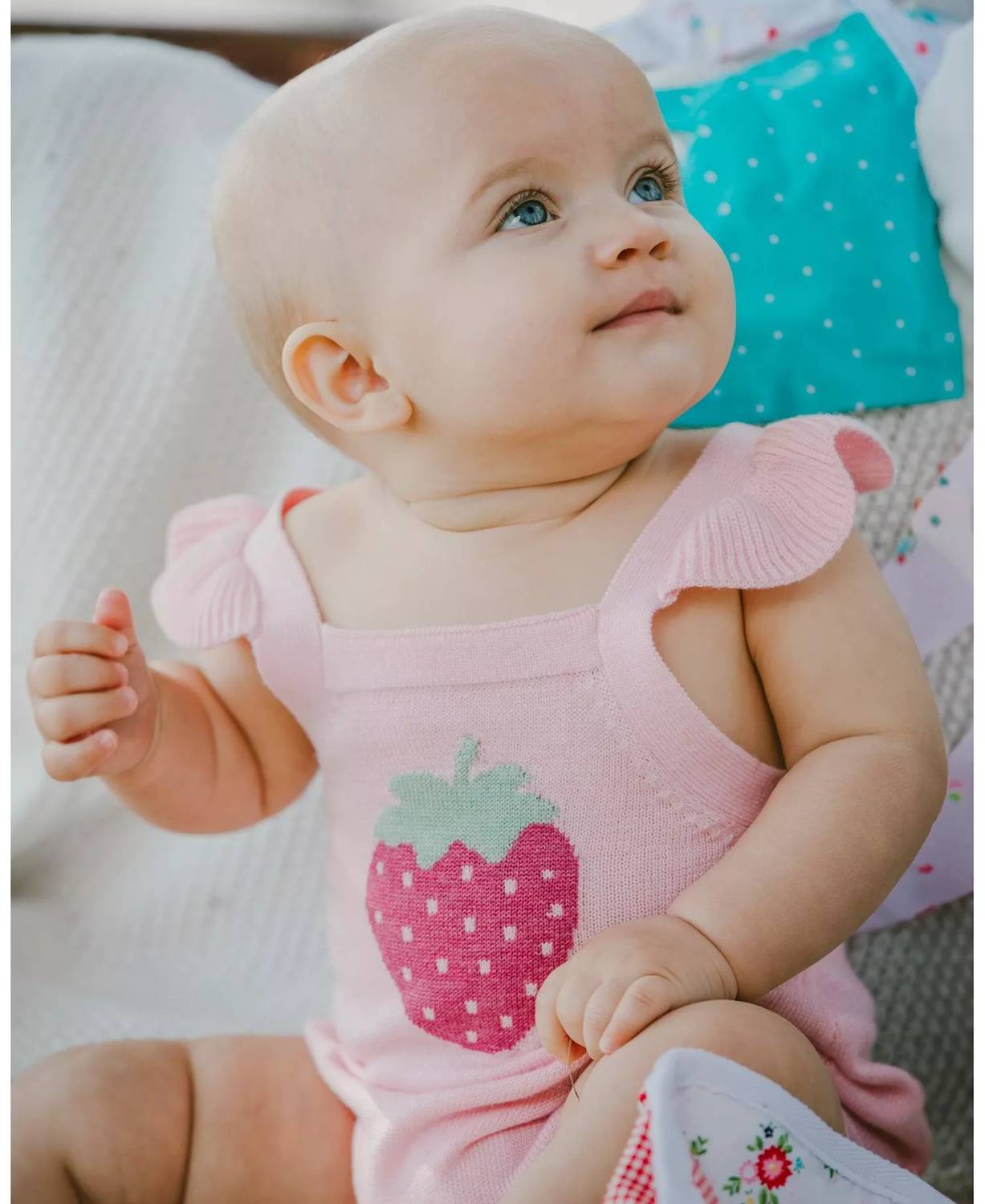 Deux Par Deux - Girls' Knit Strawberry Romper