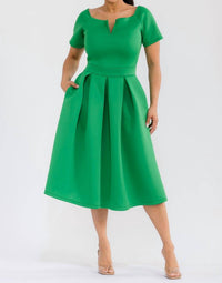 Karen T Design Pleated Midi Dress in emerald green - women's dress - view 4