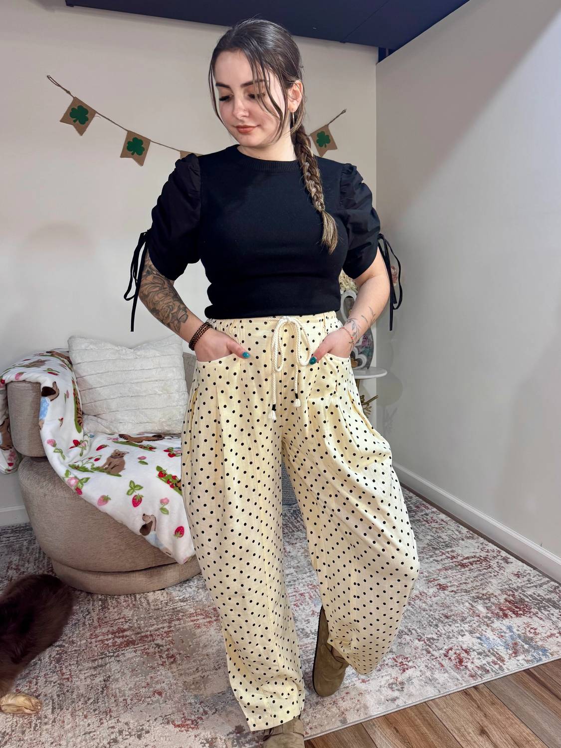Anniewear - Kayttie Polka Dot Barrel Leg Pants