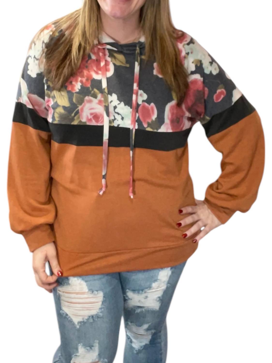 Honeyme - Floral Color Block Hoodie