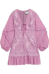 Alexis - Malicha Crocheted Lace And Fil Coupé Georgette Mini Dress