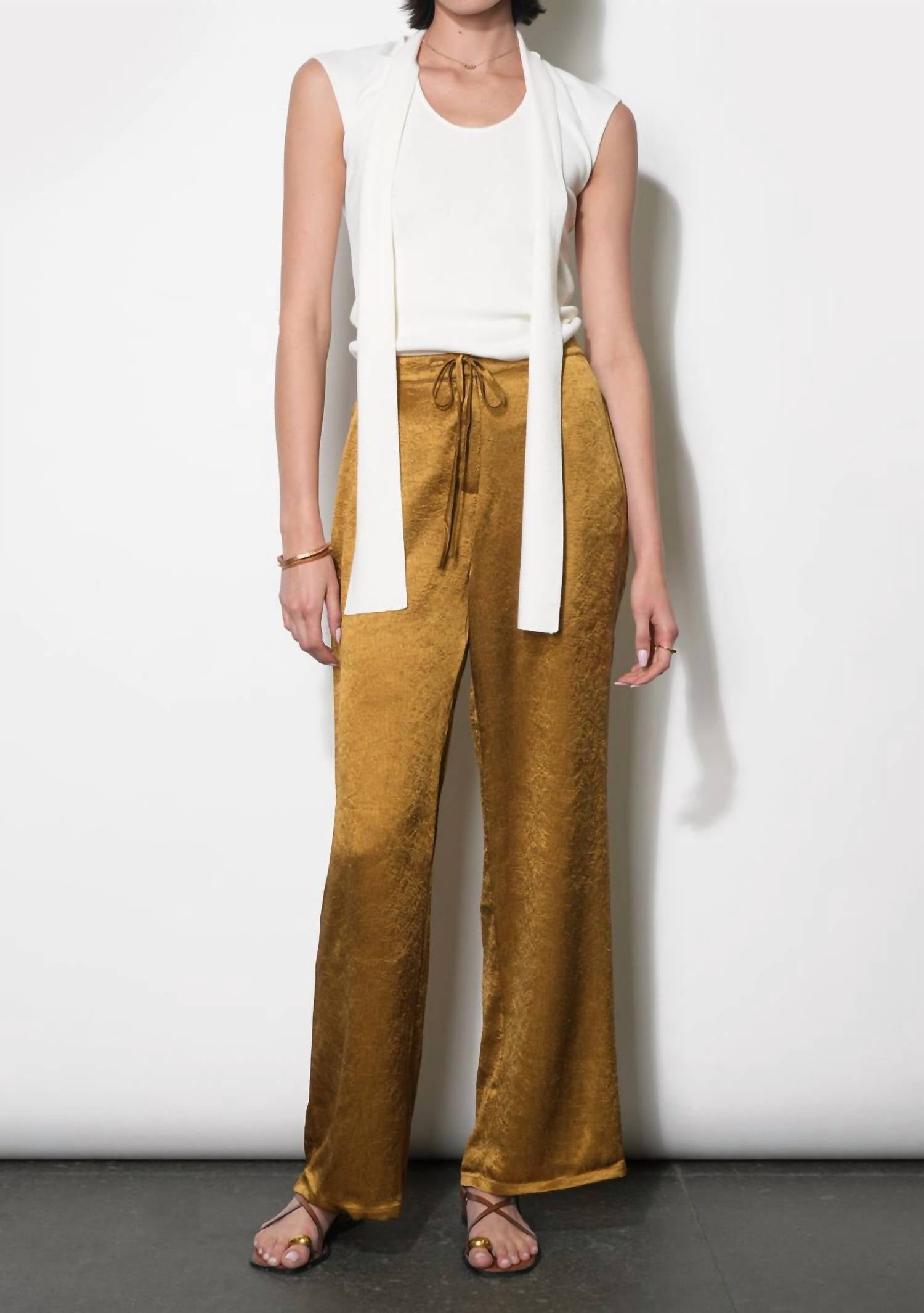 Greylin - Nova Satin Drawstring Wide Leg Pants