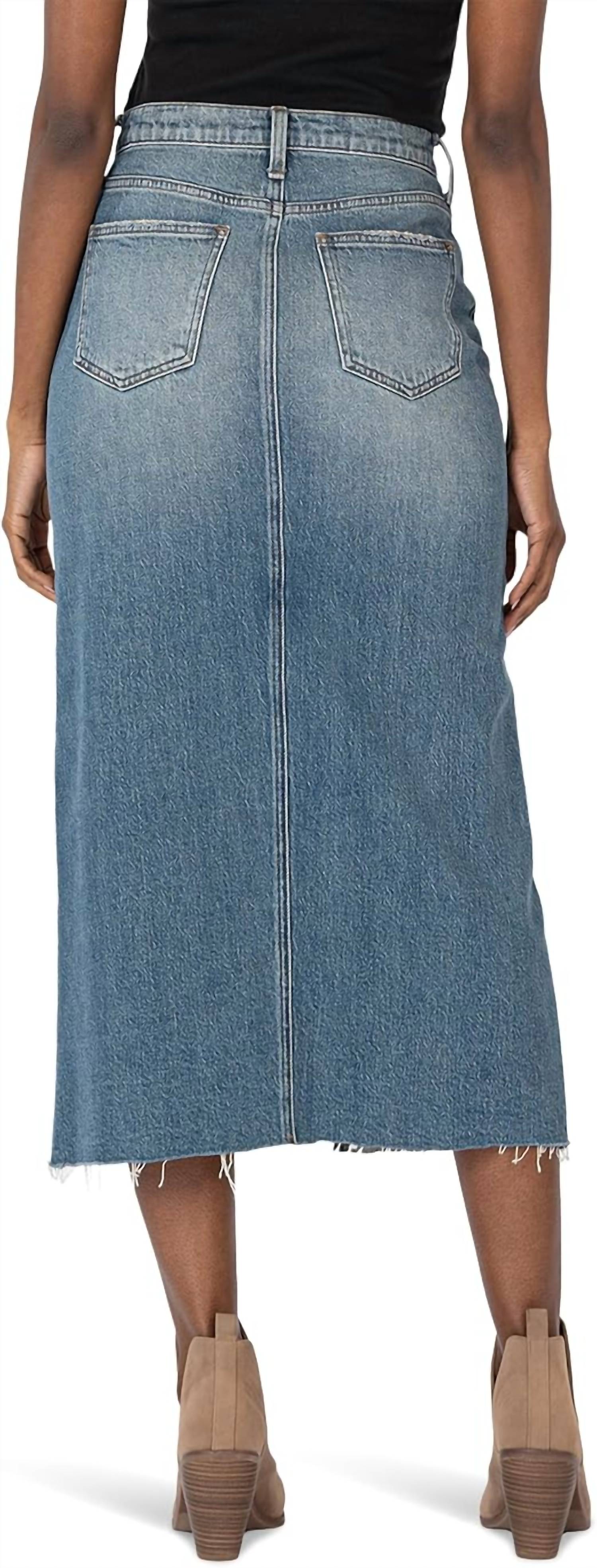 KUT FROM THE KLOTH Jen A-line 5 Slit Raw Hem Skirt in empowering - women's skirt - detail view