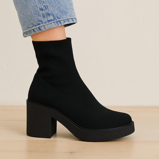 Everglades - Women's Stretch Sock Knit Boots With Platform Block Heel