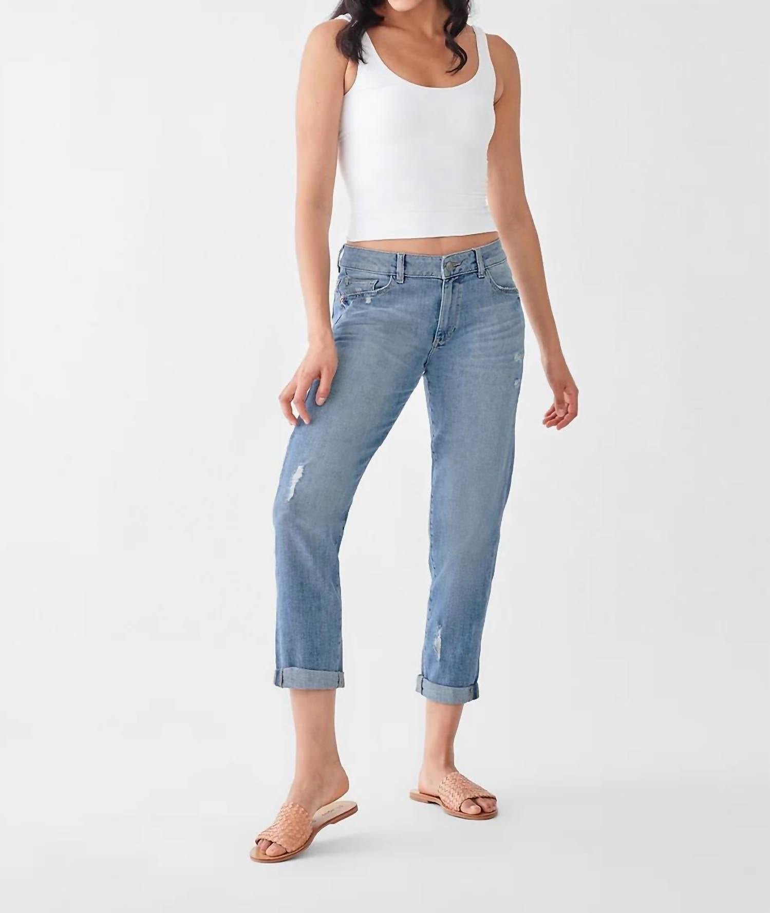 DL1961 - Women's Riley Boyfriend Straight Jeans in washburn - women's jeans - detail view