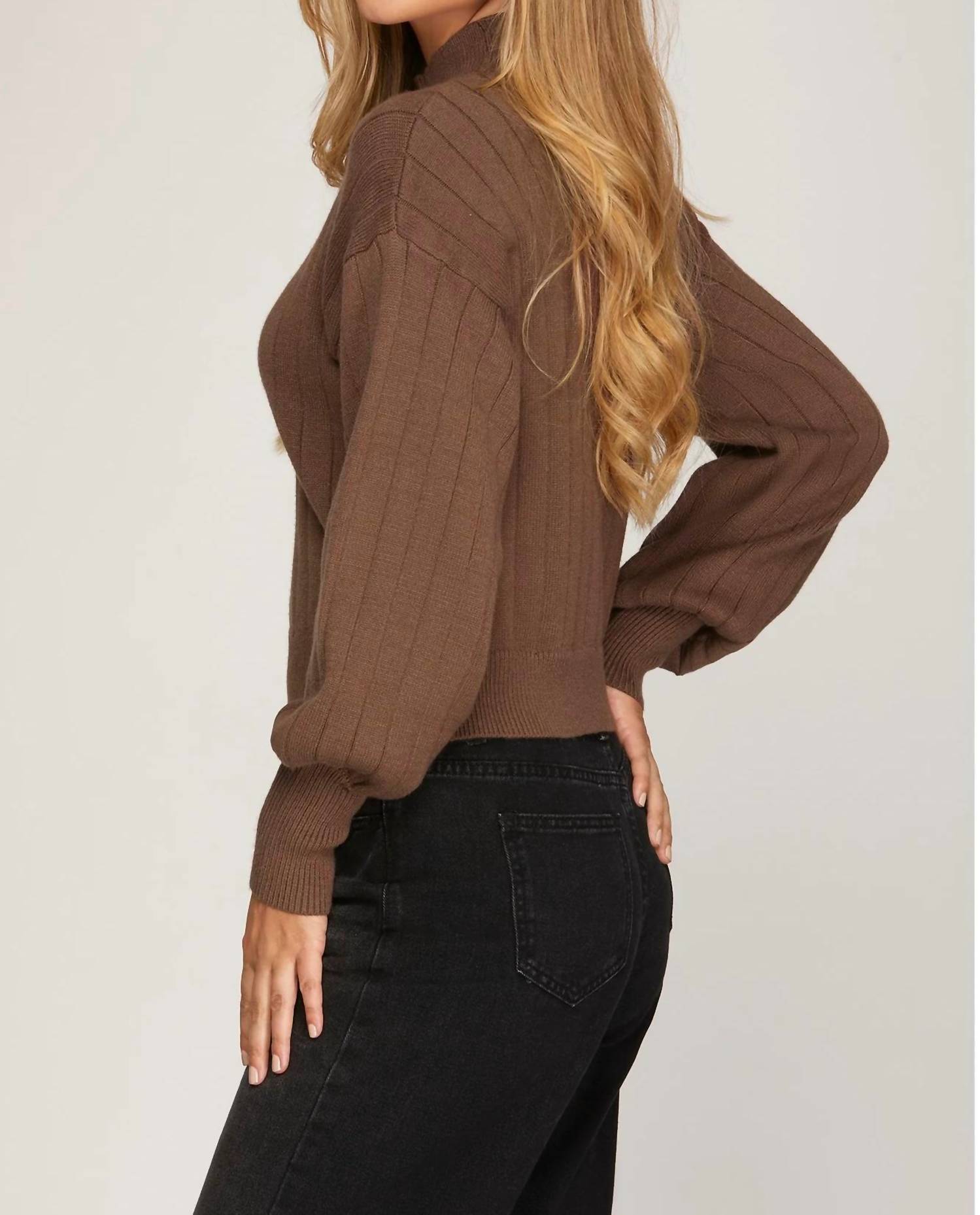 She + Sky - Long Sleeve Mock Neck Sweater Top