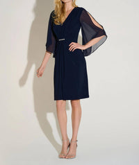 Joseph Ribkoff - Chiffon Split Sleeve Ruched Sheath Dress