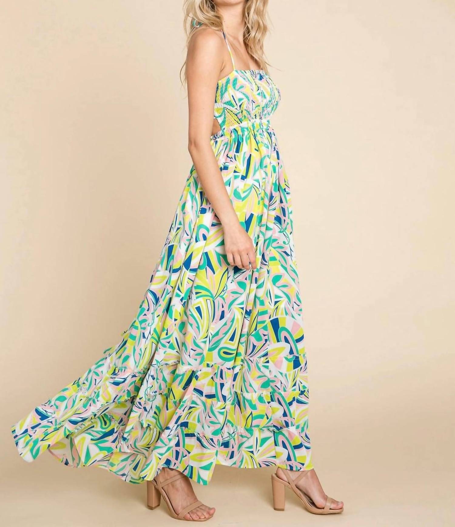 Rolypoly - Floral Halter Cami Sun Maxi Dress