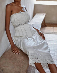 Misa Los Angeles - Persis Strapless Eyelet Cotton Midi Dress