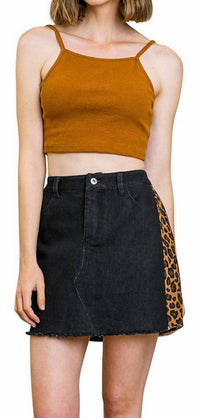 umgee Animal Print Side Panel Stretch Mini Skirt in black - women's skirt - view 5