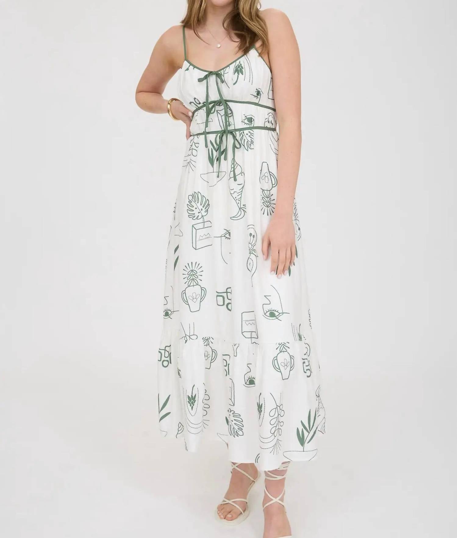 Blu Pepper - Green Doodle Max Dress With Adjustable Straps