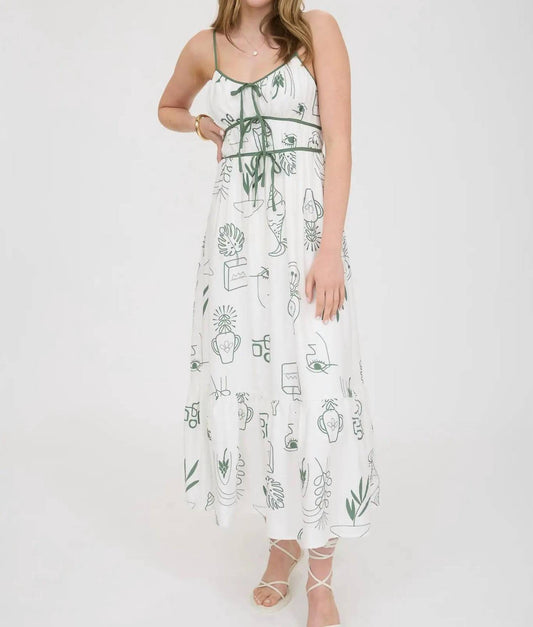 Blu Pepper - Green Doodle Max Dress With Adjustable Straps
