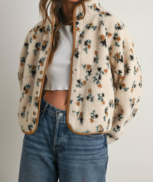 Waverly Grey - Floral Print Fluffy Fleece Jacket