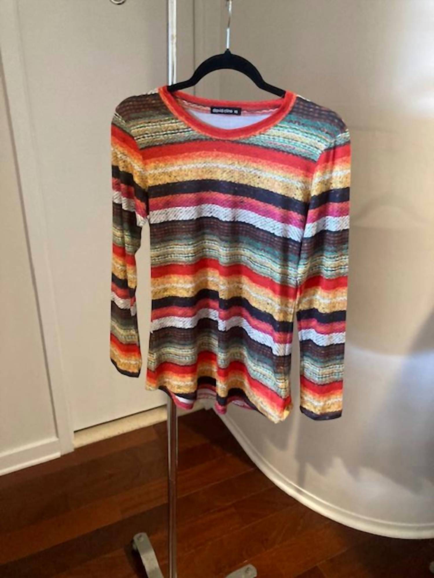 David Cline WOMEN'S CREW NECK TOP in bright multi - women's long sleeve top
