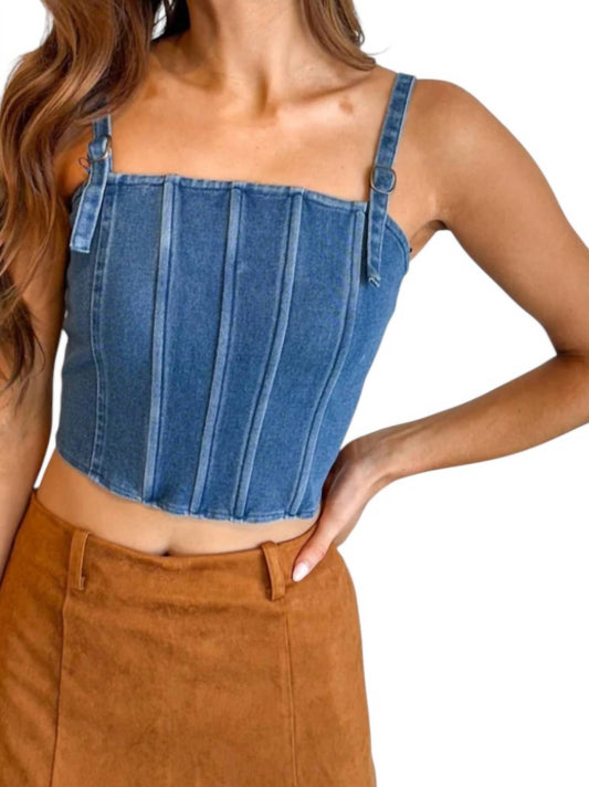 Blue Blush - Fitted And Fierce Denim Top