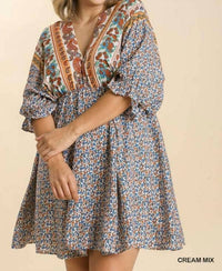 Umgee - Mixed Print Bohemian Dress - Plus