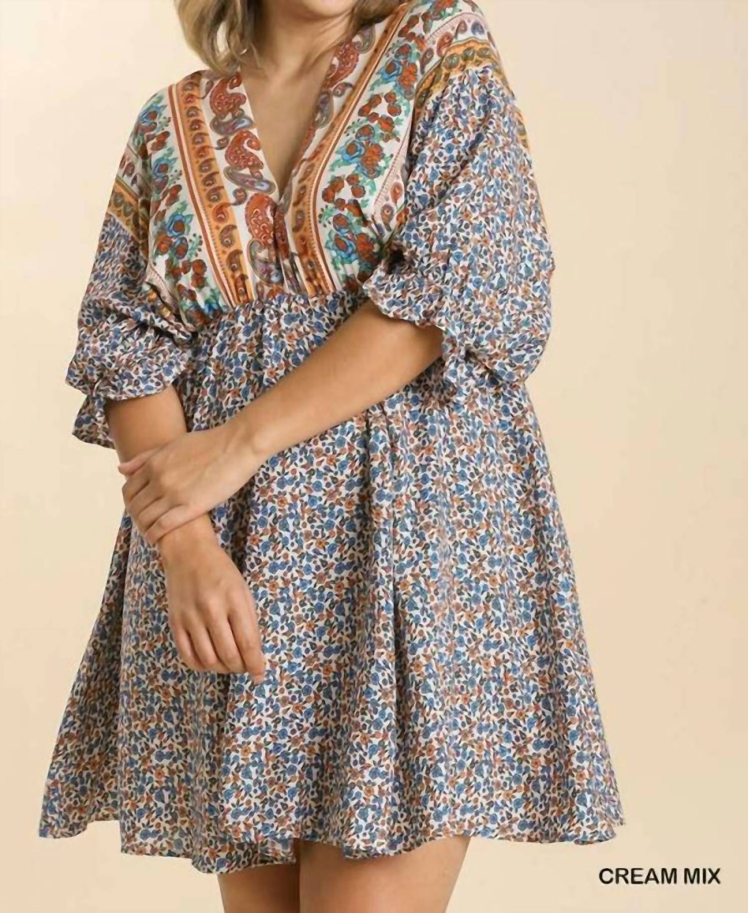Umgee - Mixed Print Bohemian Dress - Plus
