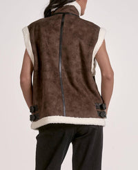 ELAN Ultra-soft Shearling Vest in brown - women's jacket - detail view