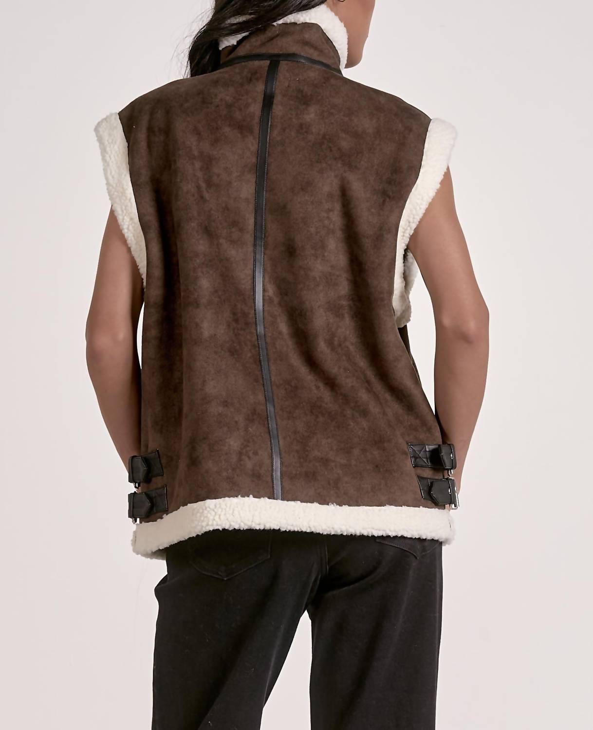ELAN Ultra-soft Shearling Vest in brown - women's jacket - detail view