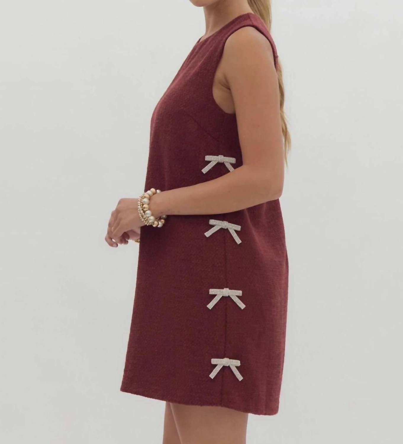 Entro - Textured Embellished Bow Mini Dress