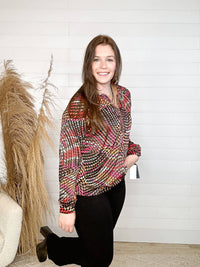 Democracy - Braided V-notch Neck Printed Woven Top