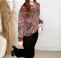 Democracy - Braided V-notch Neck Printed Woven Top