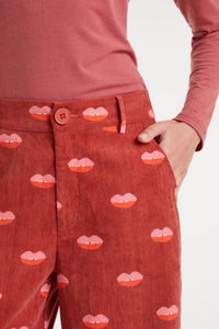 Compania Fantastica - Corduroy Lips Print Straight Leg Pants
