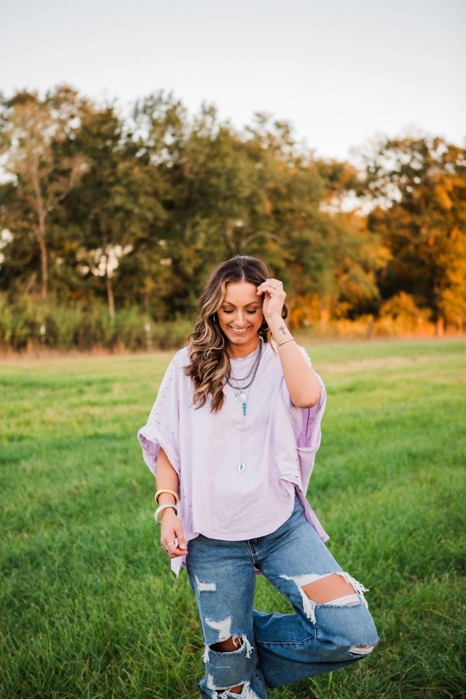 Blue B Hallie Studded Top in lavender - women's sweater - detail view