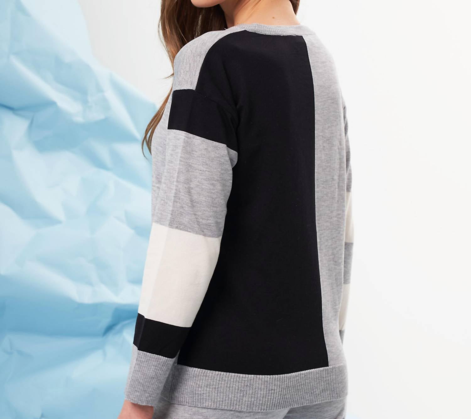 french kyss Color Block Scoop Neck Sweater in slate multi - women's sweater - alternate view