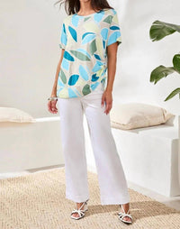 Tribal - Printed Jersey Crew Neck Top With Side Ruching