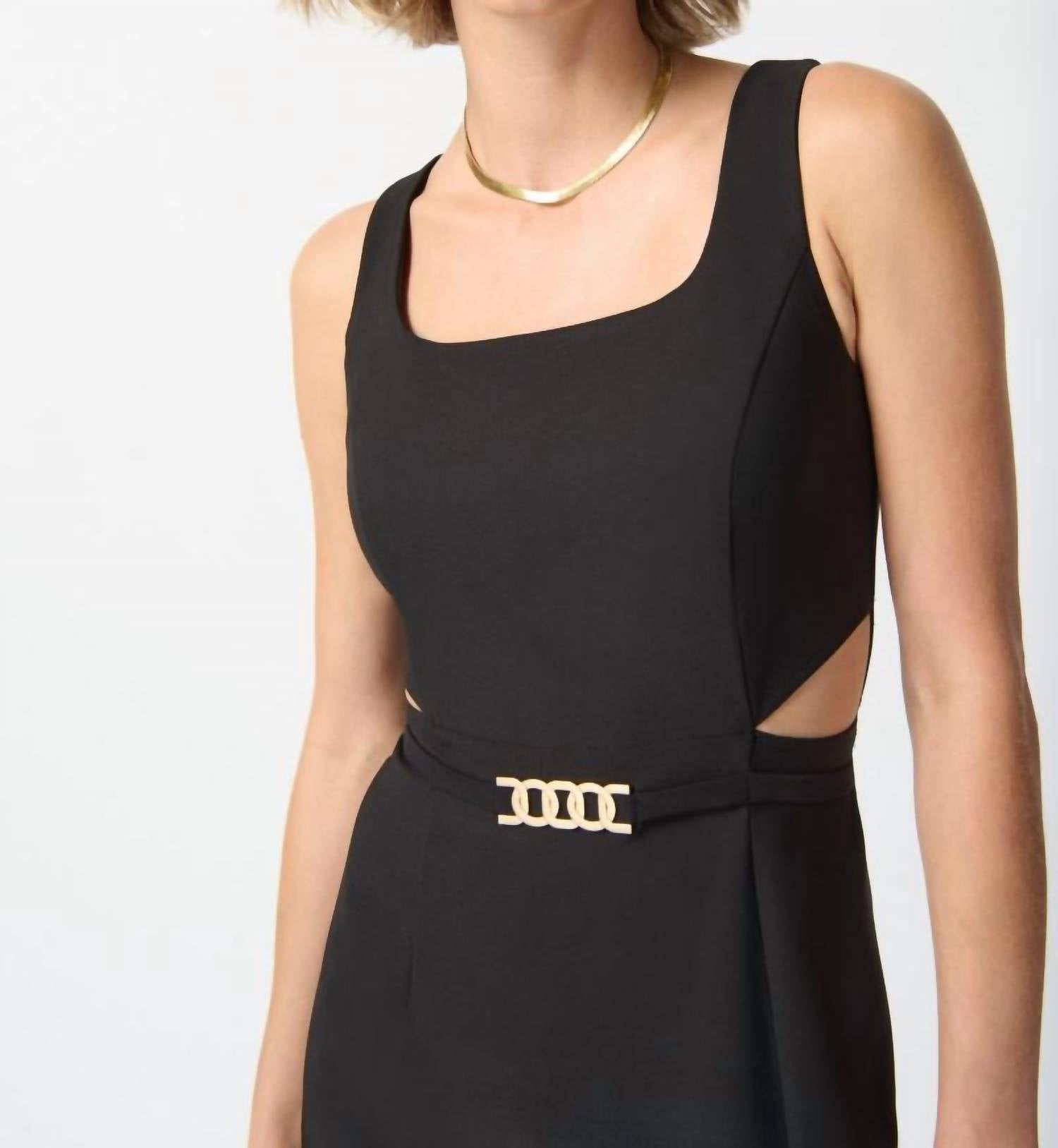 Joseph Ribkoff - Waist Cutout Square Neck Sleeveless Sheath Dress