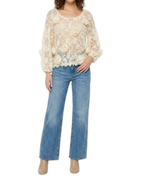 Anna Sui - Long Sleeve 3d Rose Textured Lace Blouse