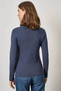 Lilla P Long Sleeve Turtleneck Tee in dark navy 1 - women's long sleeve top - alternate view