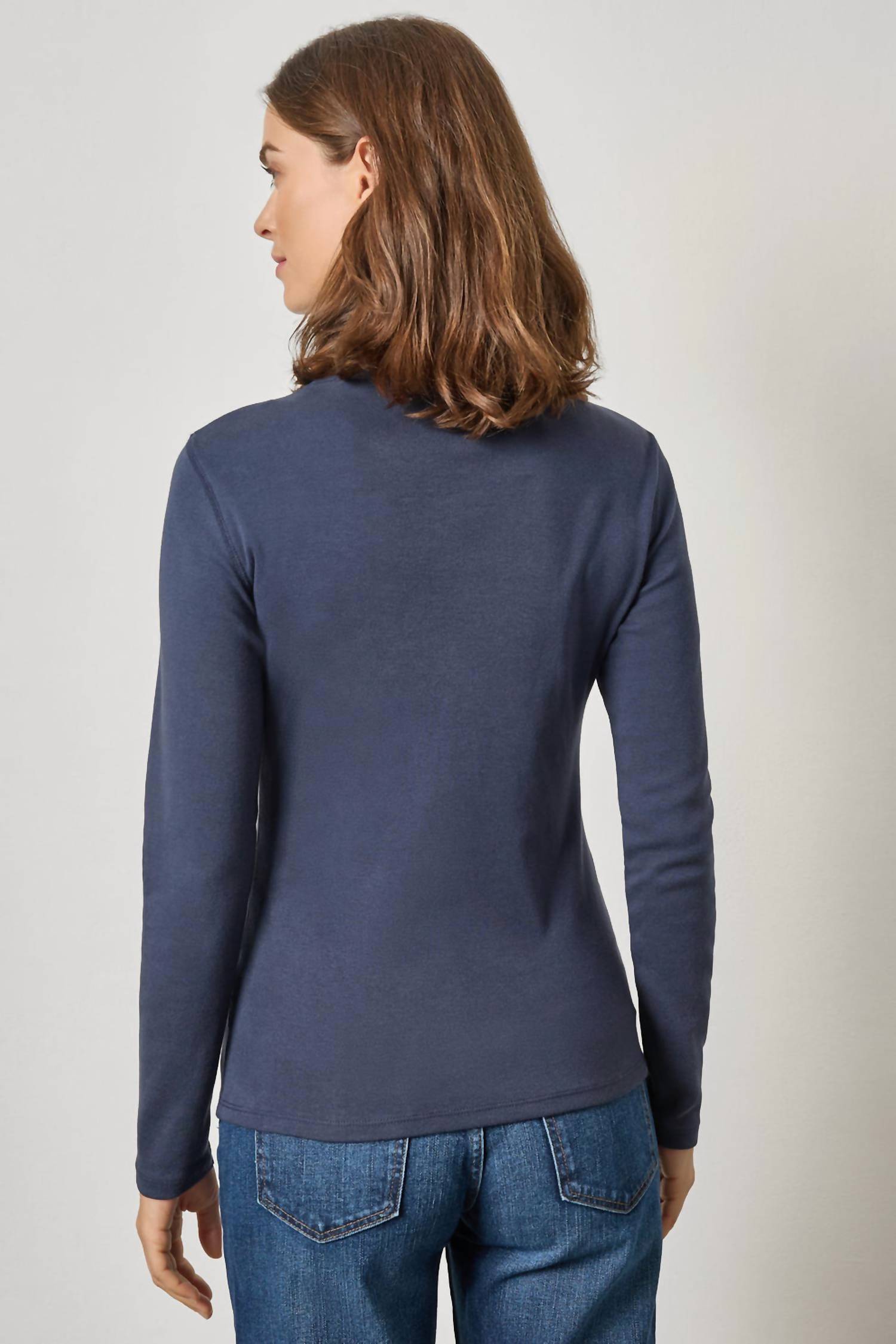 Lilla P Long Sleeve Turtleneck Tee in dark navy 1 - women's long sleeve top - alternate view