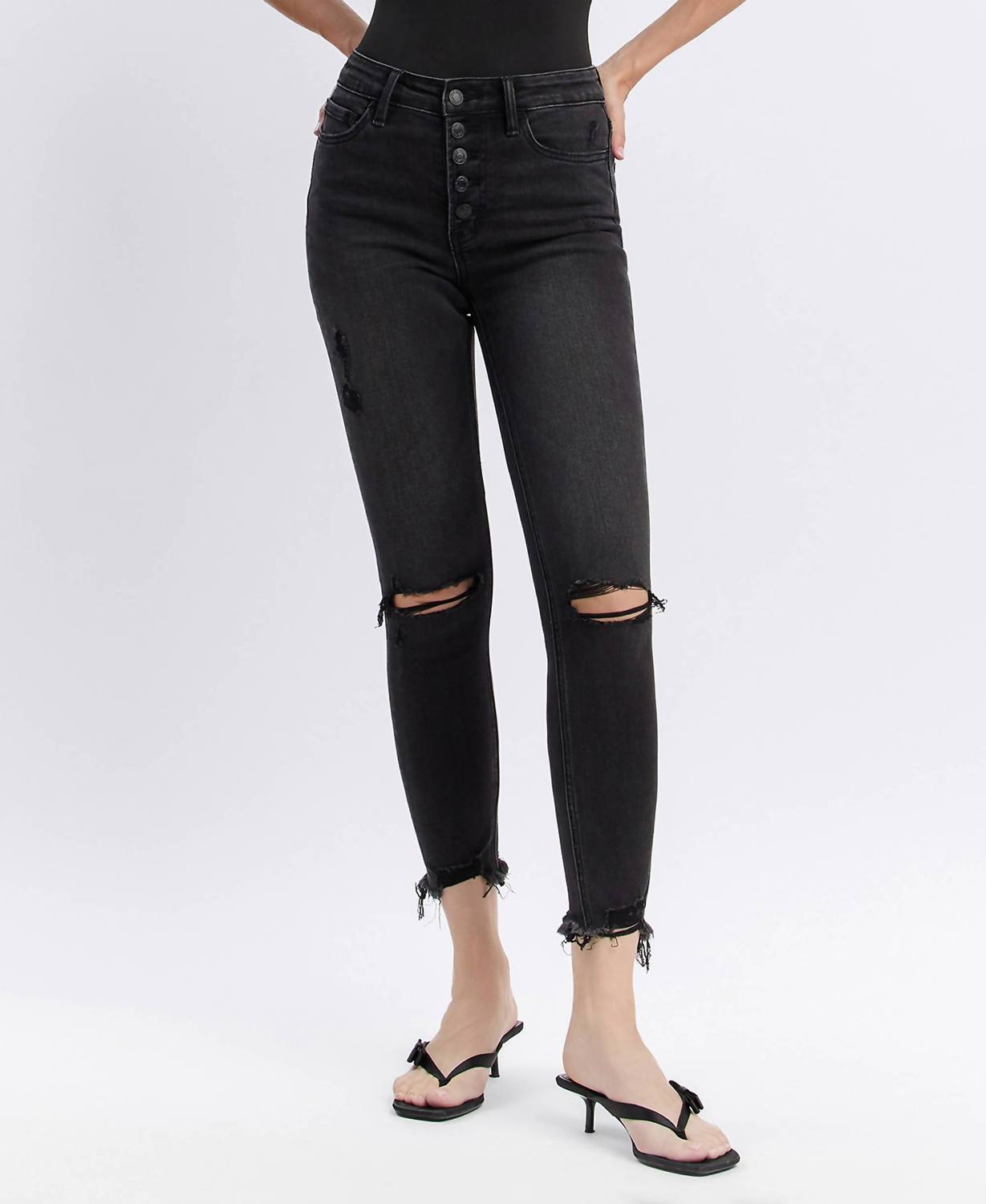 Vervet By Flying Monkey - High Rise Button Fly Distressed Crop Skinny Jeans