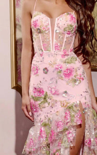 Jovani - Floral Embroidered Gown with Sheer Corset Bodice