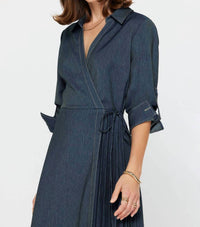 Current Air - Denim Wrap Pleat Detail Midi Dress