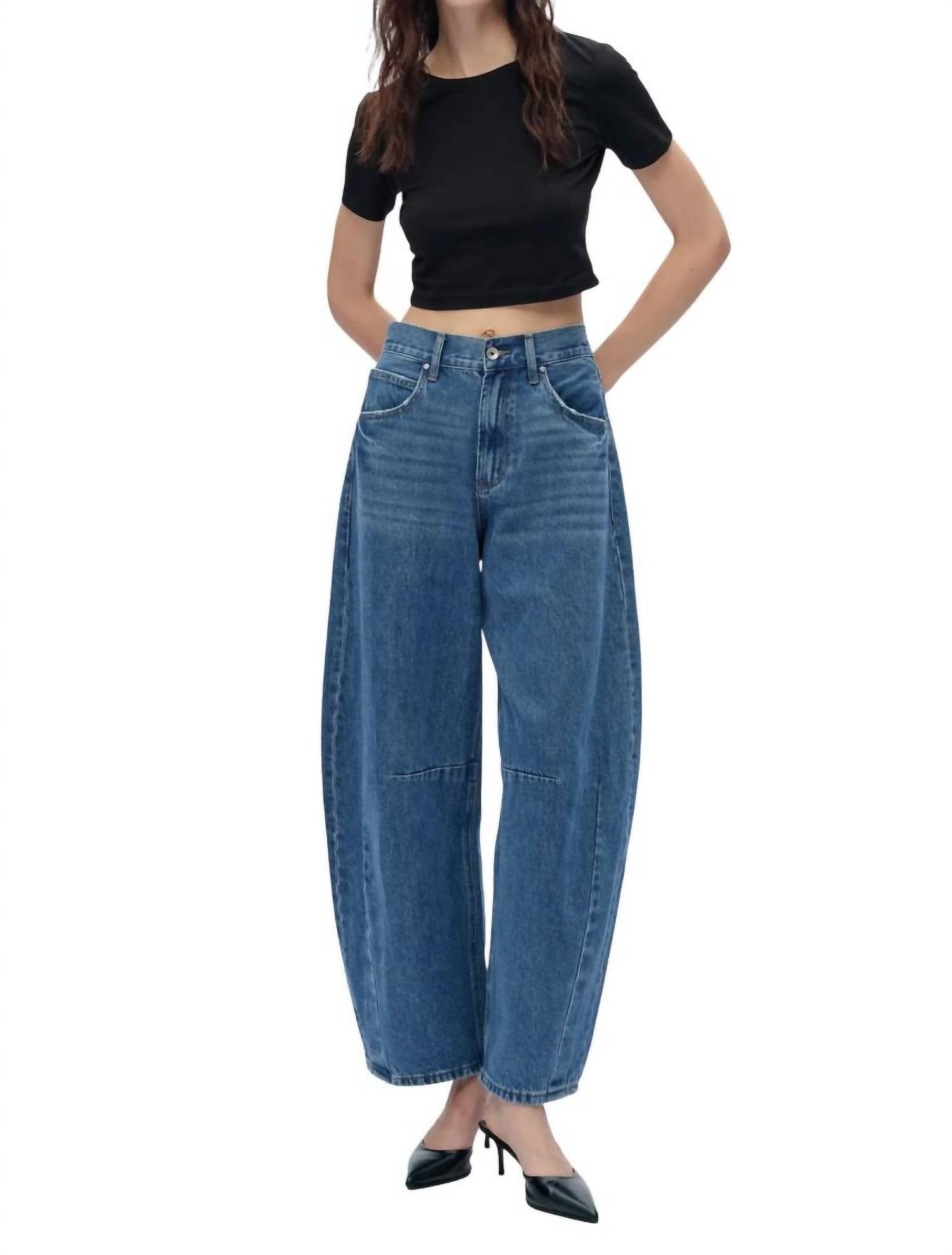 Bayeas - Darted Super High Waist Barrel Jeans