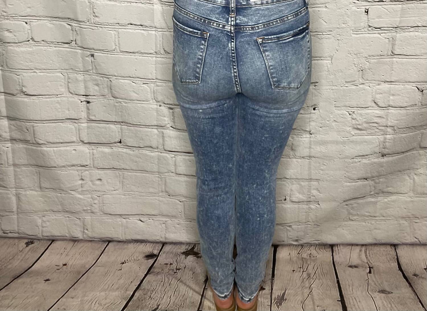 Judy Blue Women's High Waist Skinny Jean in acid mineral wash - women's jeans - detail view