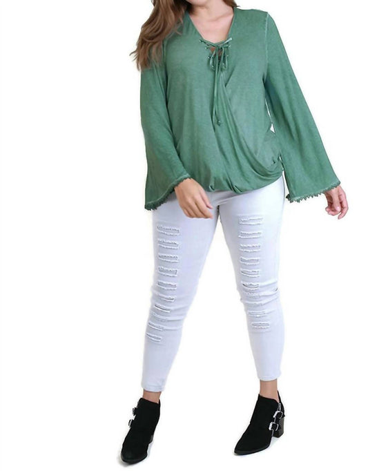 Umgee - Drawstring Neckline Bell Sleeve Top