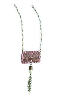 Pink Panache Women's Pearl Chain Linked With Aztec Stamped Pendant Necklace in multi - women's jewelry