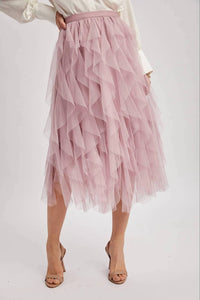 Bluivy - Spiral Ruffled Tulle Midi Skirt