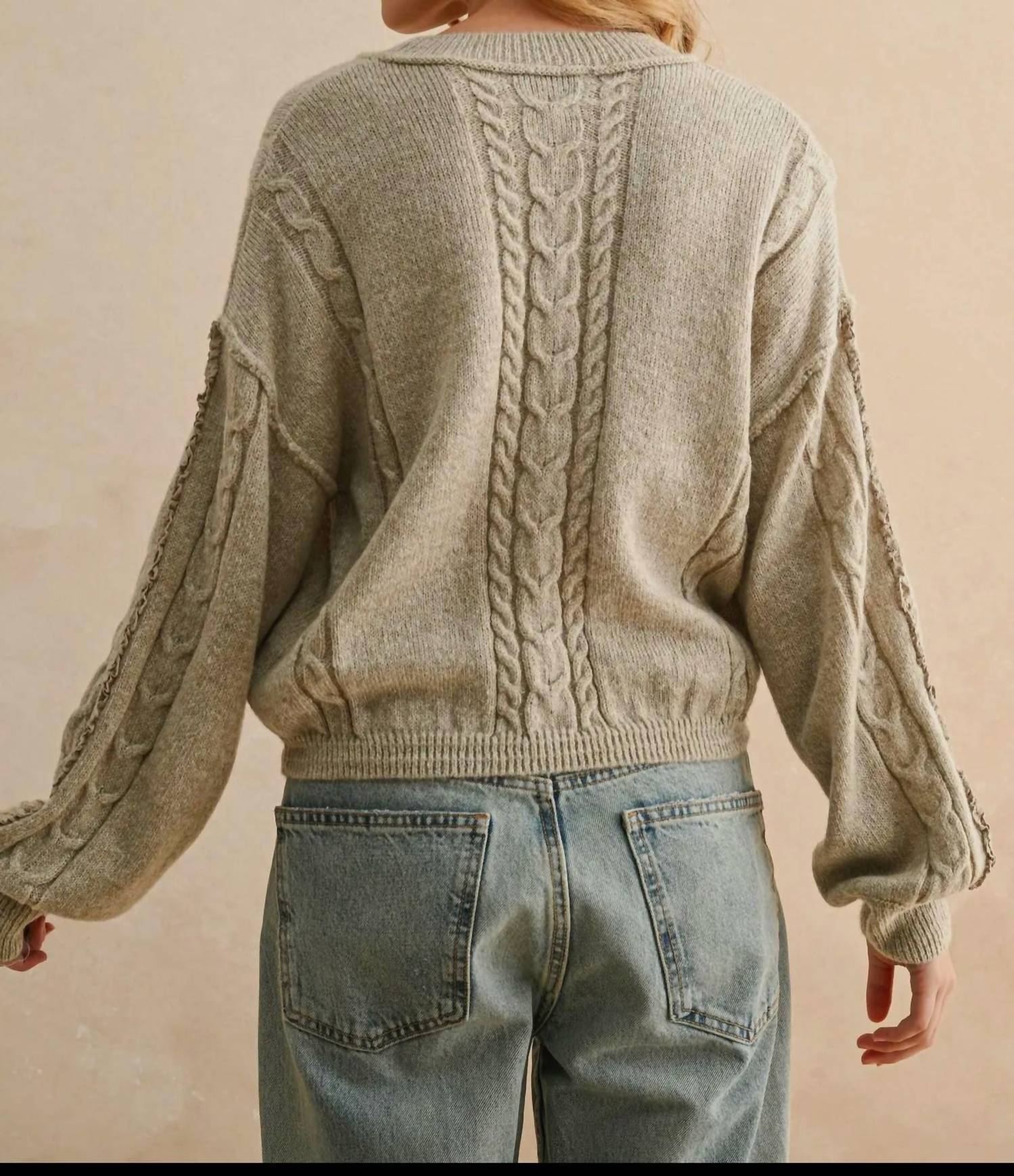 Miou Muse - Lace Trim Cable Knit Sweater