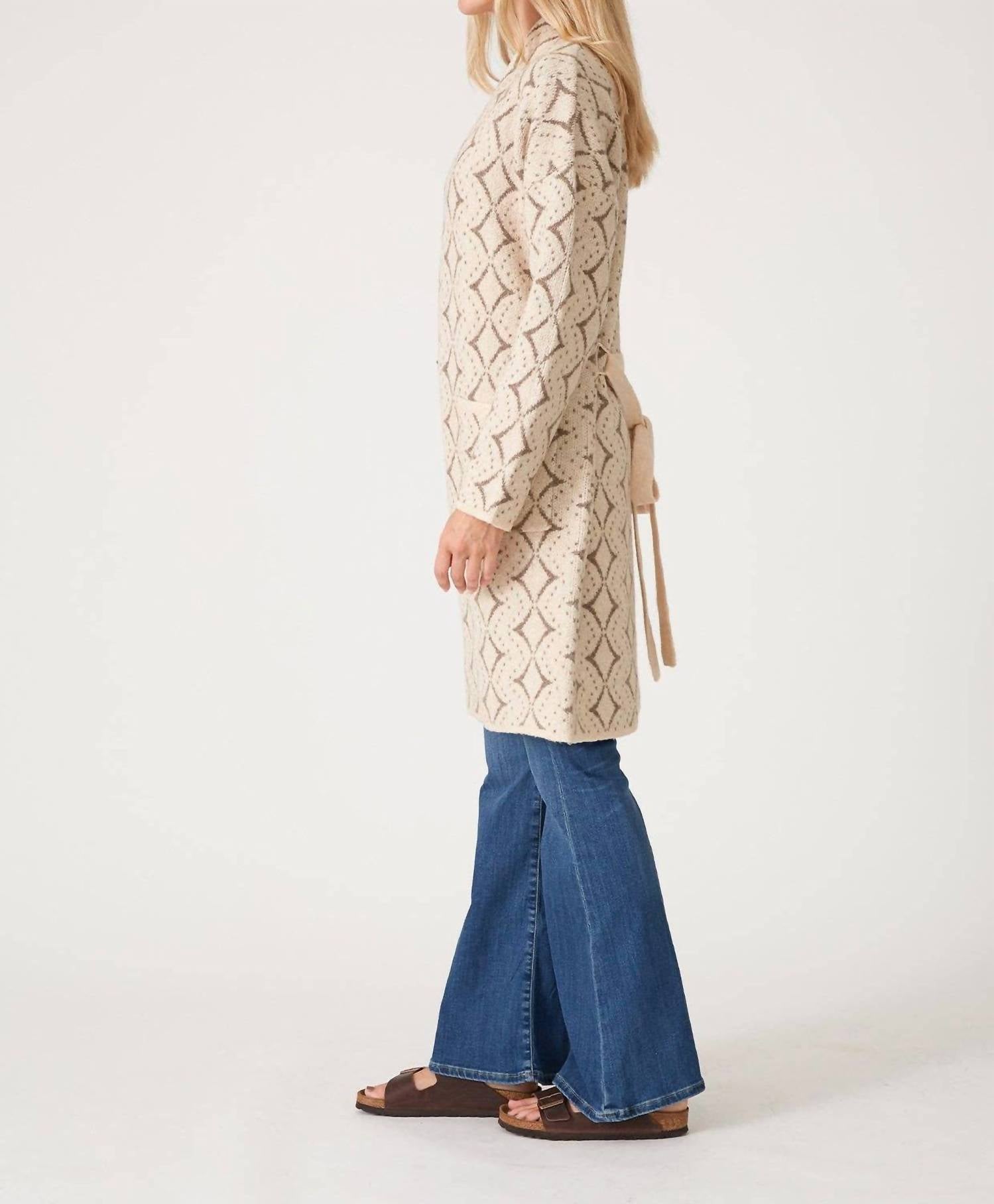 Lovestitch - Diamond Jacquard Belted Cardigan