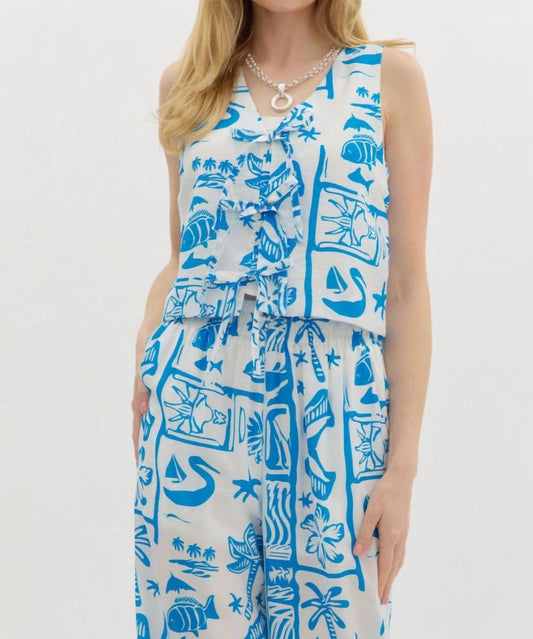 Entro - Resort Pattern Tie Front Shirt