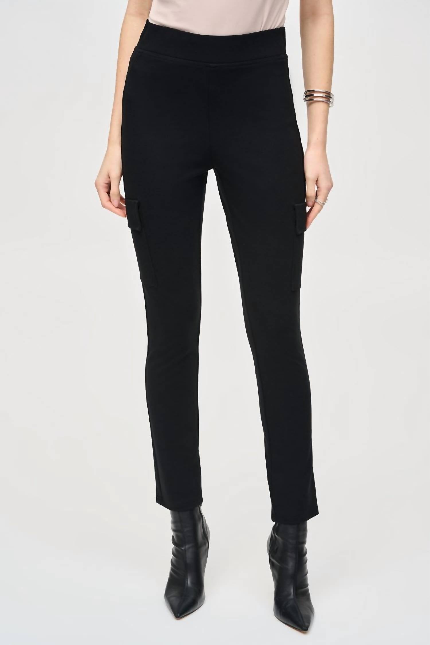 Joseph Ribkoff Silky Knit Slim Fit Cargo Pants in black - women's pants